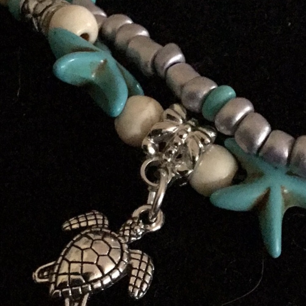 Boho Turquoise & Silver Ankle Bracelet - Picture 6 of 6